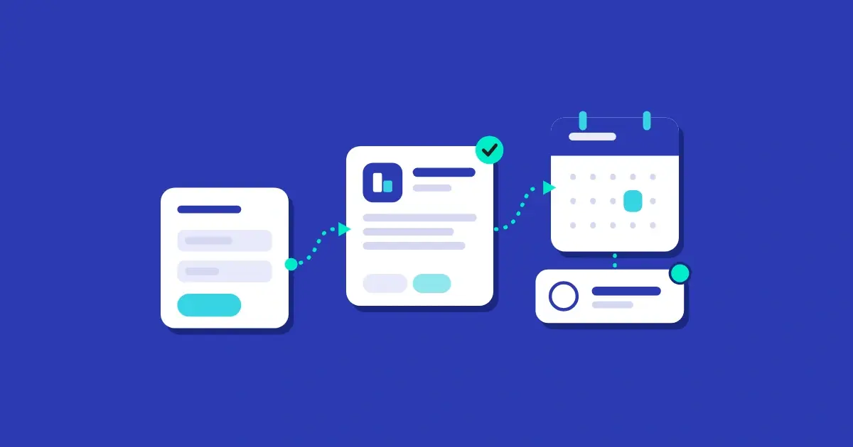 Ilustración de una solicitud comercial conectada con un contacto del CRM y una tarea de seguimiento automatizada.